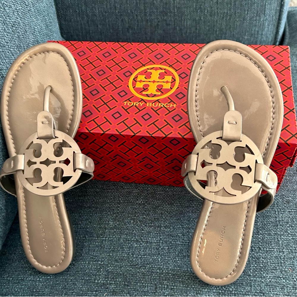 Tory Burch Tan Sandals with Signature Medallion